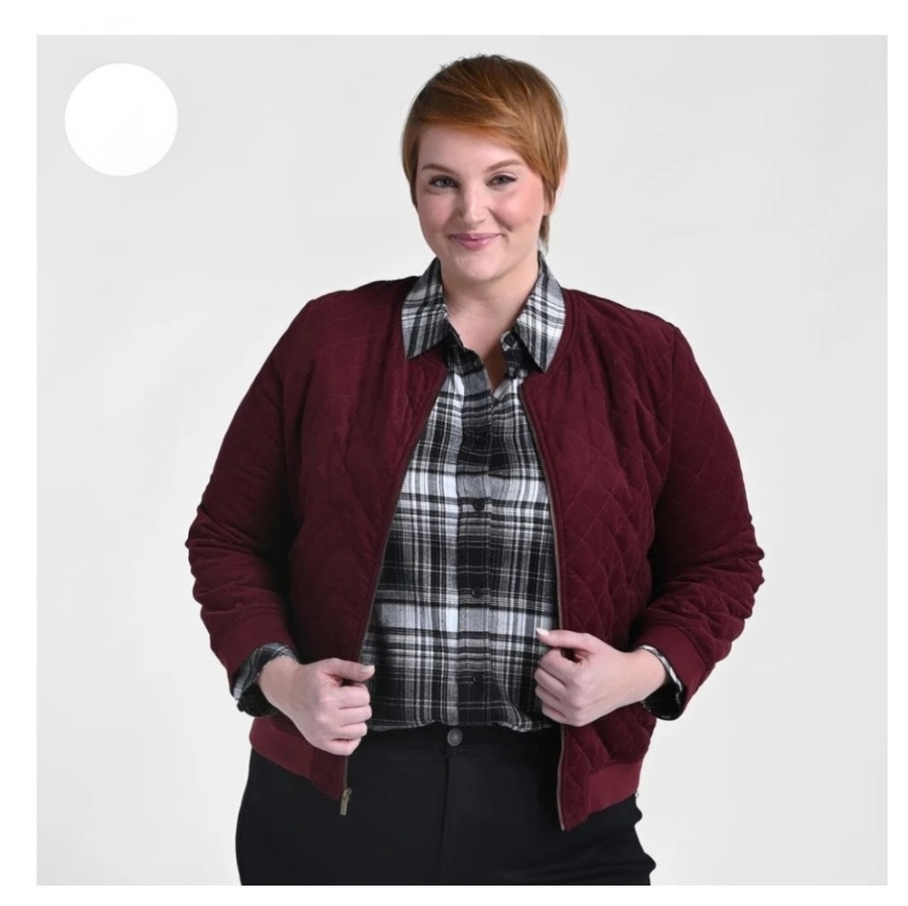 Burgundy Diamond Quilted Bomber Jacket Insulated Sz X Plus 12/14w Fit